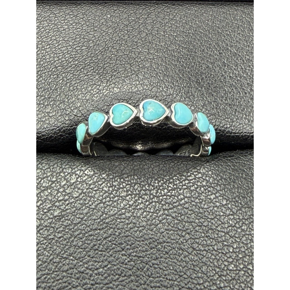 New Condition Sterling Silver Turquoise Hearts Ring Size 10 J16